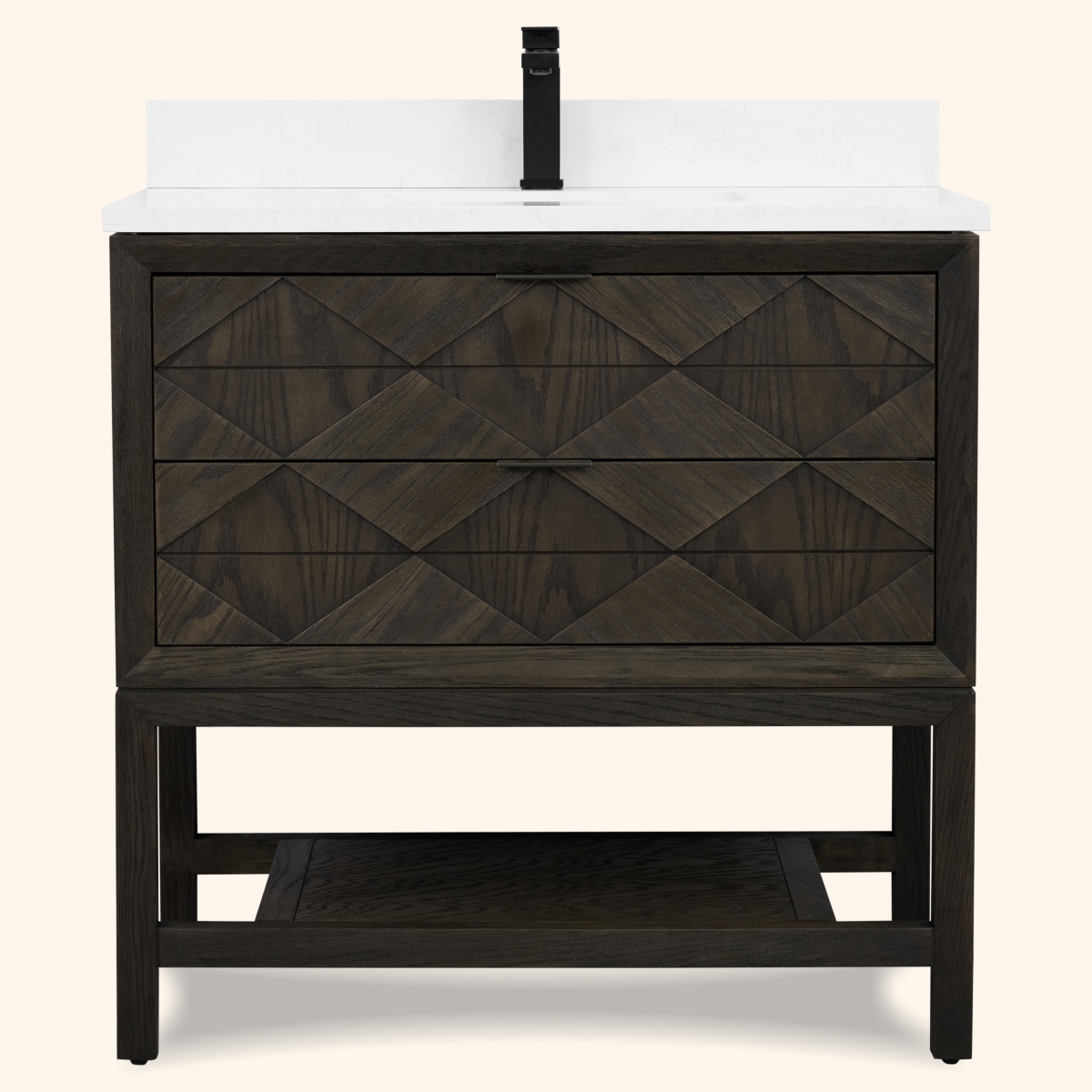 WH2236-BO-KD 36 x 22 in. Rectangle Bathroom Vanity - Brown Oak Finish KD On Legs, 1 in. Thick White Artificial Stone