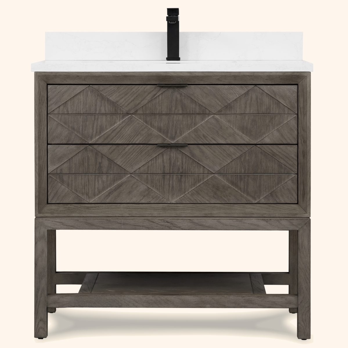 WH2236-GO-KD 36 x 22 in. Rectangle Bathroom Vanity - Gray Oak Finish KD On Legs, 1 in. Thick White Artificial Stone
