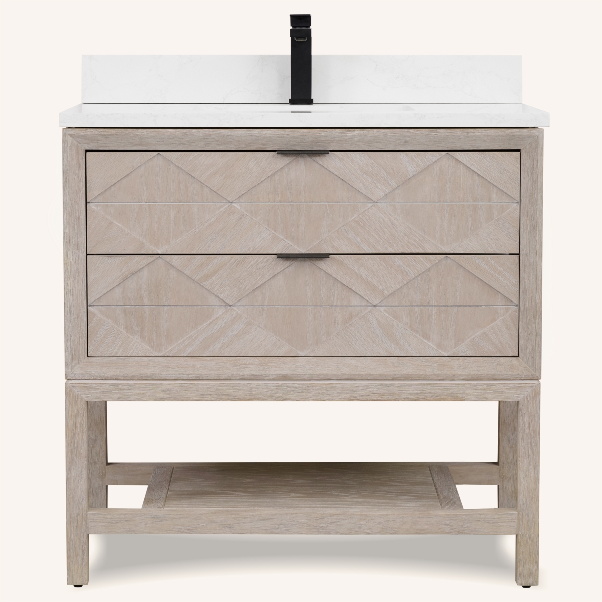 WH2236-WO-KD 36 x 22 in. Rectangle Bathroom Vanity - Whitewashed Oak Finish KD On Legs, 1 in. Thick White Artificial Stone