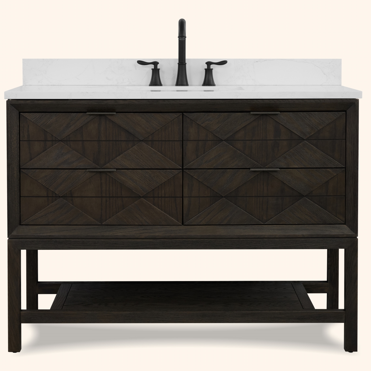 WH2248-BO-KD 48 x 22 in. Rectangle Bathroom Vanity - Brown Oak Finish KD On Legs, 1 in. Thick White Artificial Stone