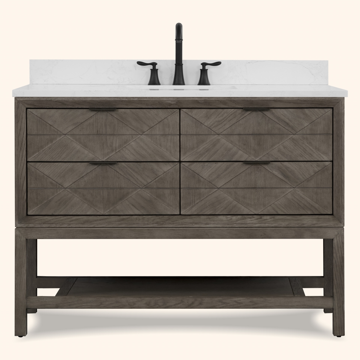 WH2248-GO-KD 48 x 22 in. Rectangle Bathroom Vanity - Gray Oak Finish KD On Legs, 1 in. Thick White Artificial Stone