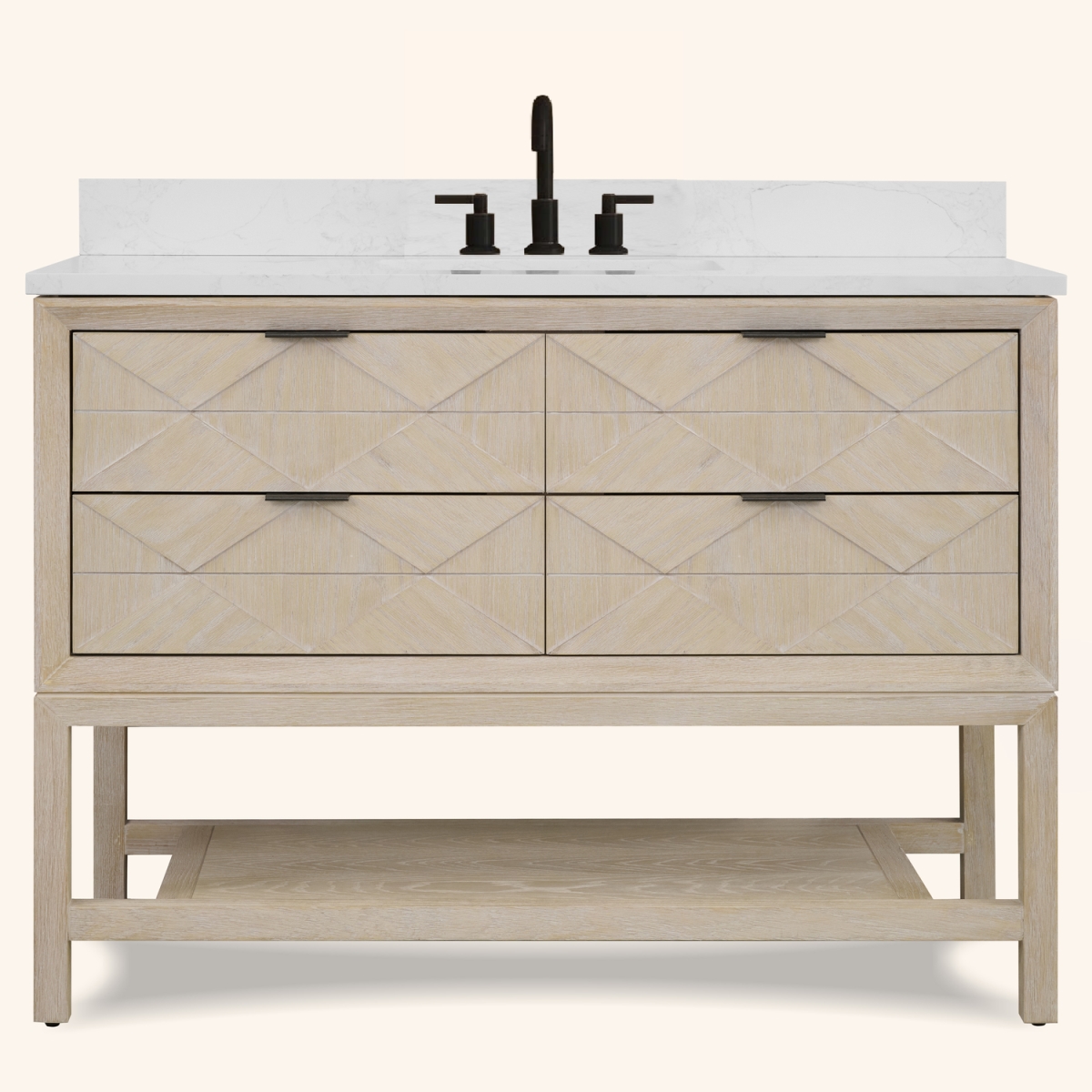 WH2248-WO-KD 48 x 22 in. Rectangle Bathroom Vanity - Whitewashed Oak Finish KD On Legs, 1 in. Thick White Artificial Stone