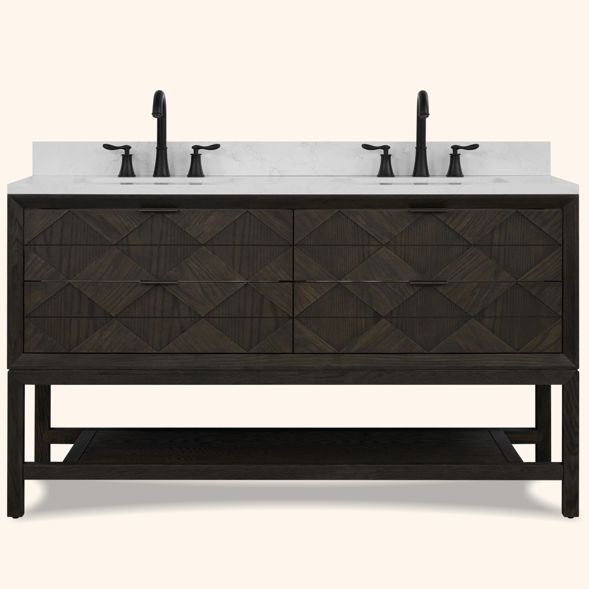 WH2260-BO-KD 60 x 22 in. Rectangle Bathroom Vanity - Brown Oak Finish KD On Legs, 1 in. Thick White Artificial Stone