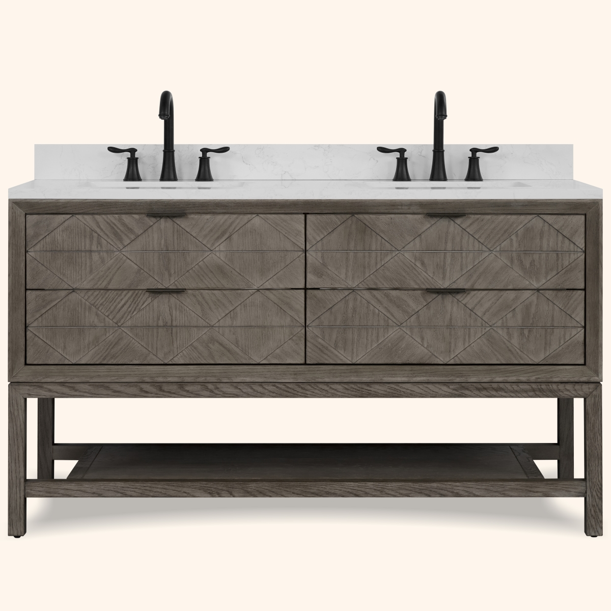 WH2260-GO-KD 60 x 22 in. Rectangle Bathroom Vanity - Gray Oak Finish KD On Legs, 1 in. Thick White Artificial Stone