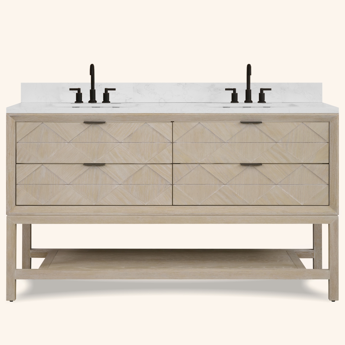 WH2260-WO-KD 60 x 22 in. Rectangle Bathroom Vanity - Whitewashed Oak Finish KD On Legs, 1 in. Thick White Artificial Stone