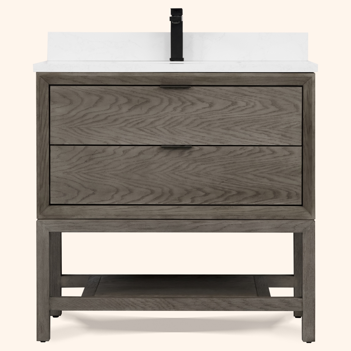 WH2436-GO-KD 36 x 24 in. Rectangle Bathroom Vanity - Gray Oak Finish KD On Legs, 1 in. Thick White Artificial Stone
