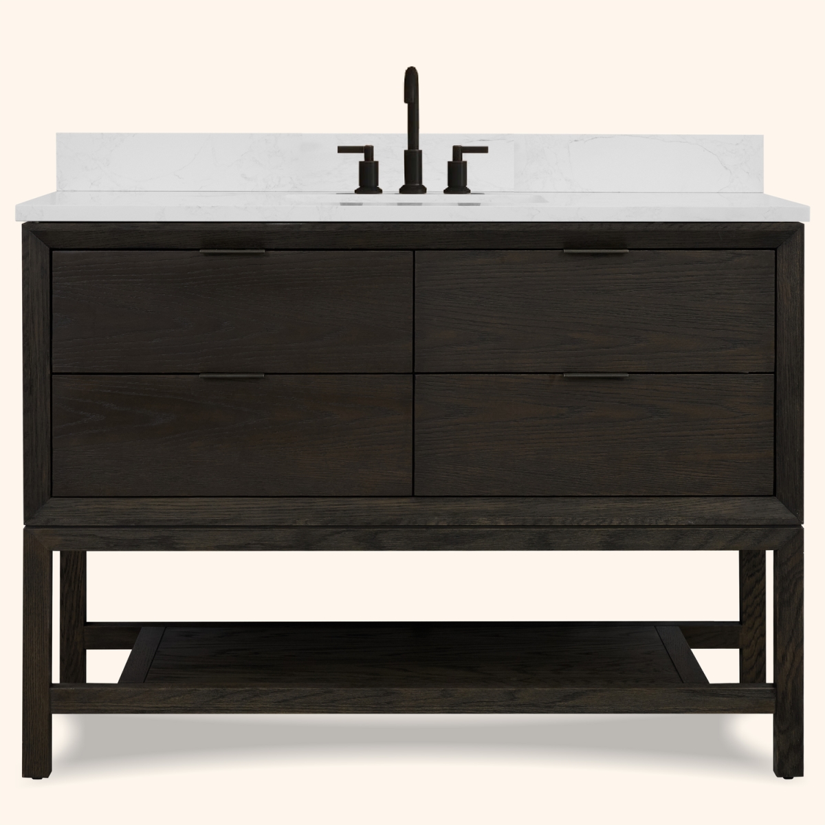 WH2448-BO-KD 48 x 24 in. Rectangle Bathroom Vanity - Brown Oak Finish KD On Legs, 1 in. Thick White Artificial Stone