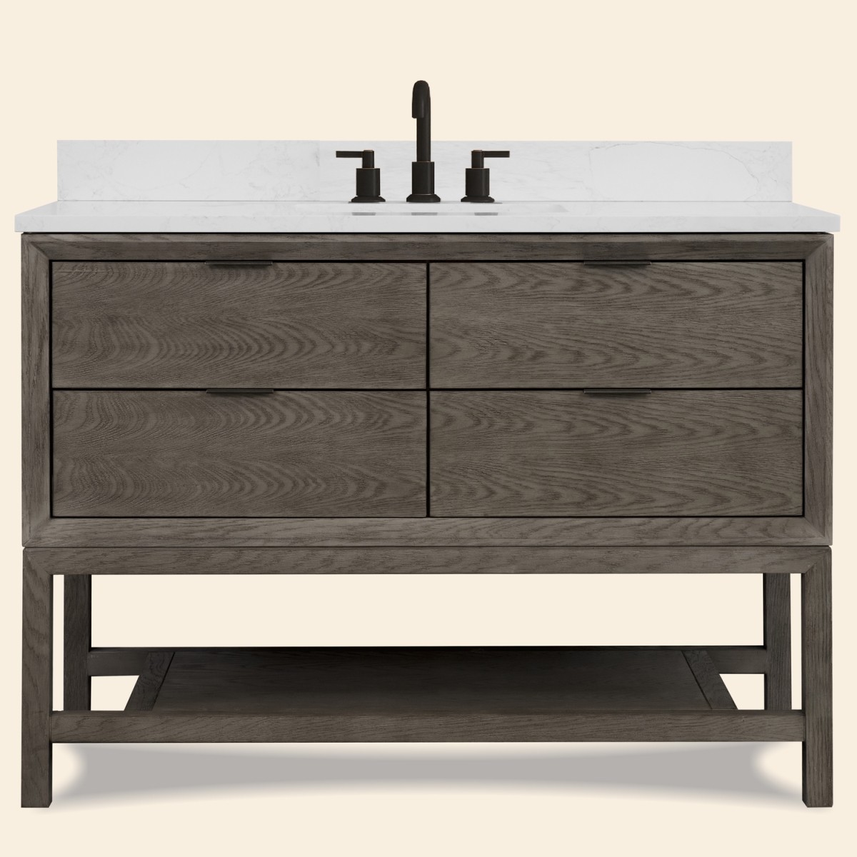WH2448-GO-KD 48 x 24 in. Rectangle Bathroom Vanity - Gray Oak Finish KD On Legs, 1 in. Thick White Artificial Stone