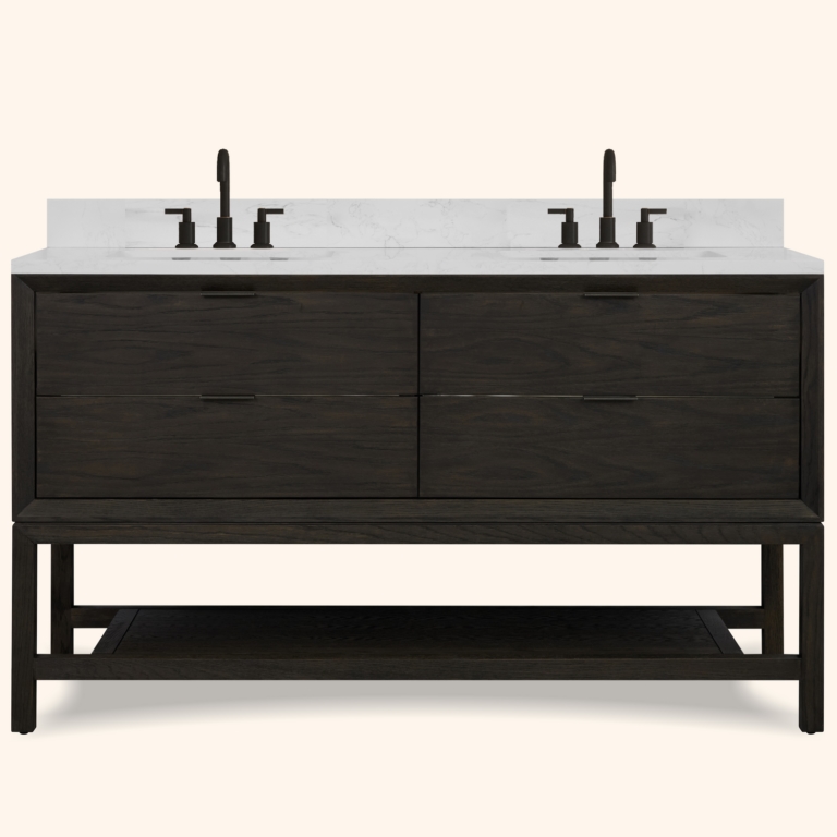 WH2460-BO-KD 60 x 24 in. Rectangle Bathroom Vanity - Brown Oak Finish KD On Legs, 1 in. Thick White Artificial Stone