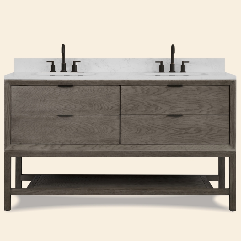 WH2460-GO-KD 60 x 24 in. Rectangle Bathroom Vanity - Gray Oak Finish KD On Legs, 1 in. Thick White Artificial Stone