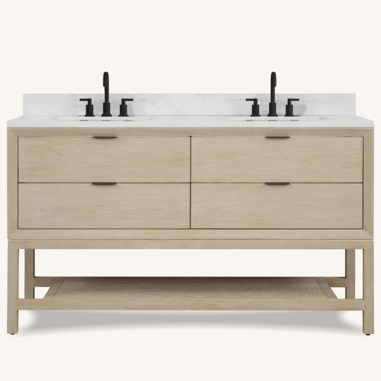 WH2460-WO-KD 60 x 24 in. Rectangle Bathroom Vanity - Whitewashed Oak Finish KD On Legs, 1 in. Thick White Artificial Stone