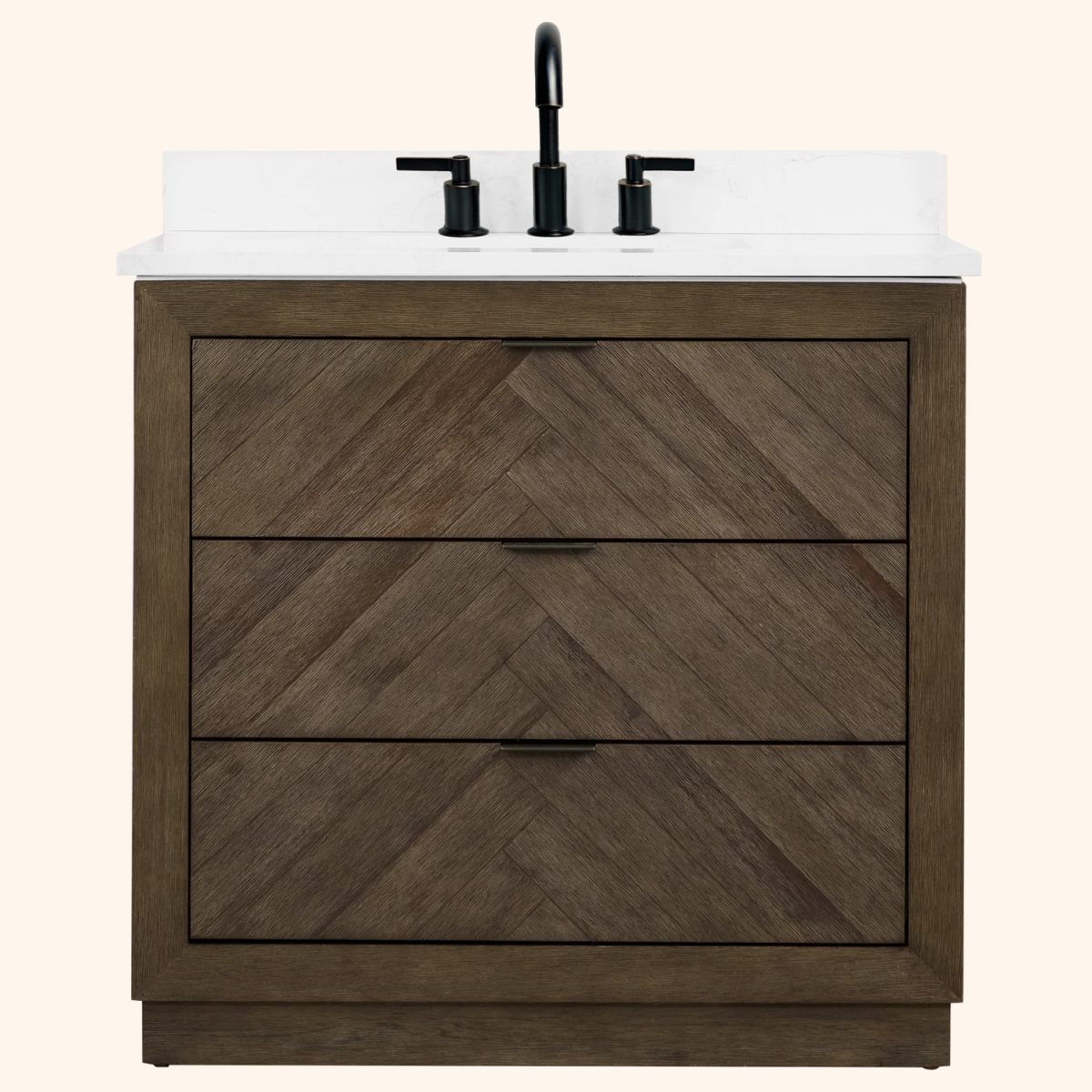 WH8536-WITH ACW TOP 36 x 85 in. Rectangle Bathroom Vanity - Brown, 1 in. Thick White Artificial Stone