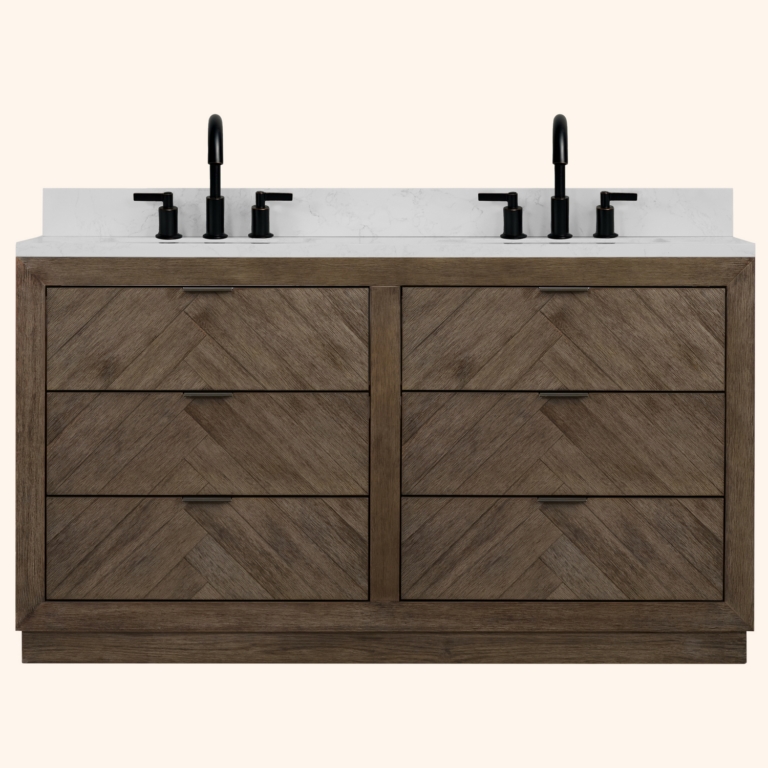 WH8560-WITH ACW TOP 60 x 85 in. Rectangle Bathroom Vanity - Brown, 1 in. Thick White Artificial Stone