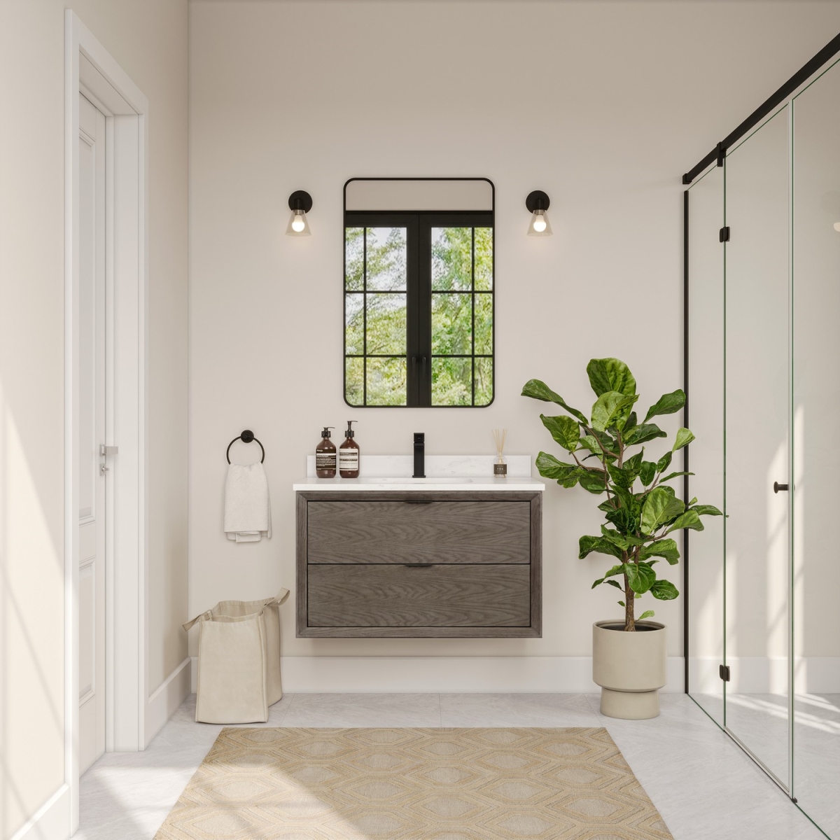 WH2536-GO 36 x 22 in. Sink Vanity with Gray Oak & 1 in. Thick White Artificial Stone Top