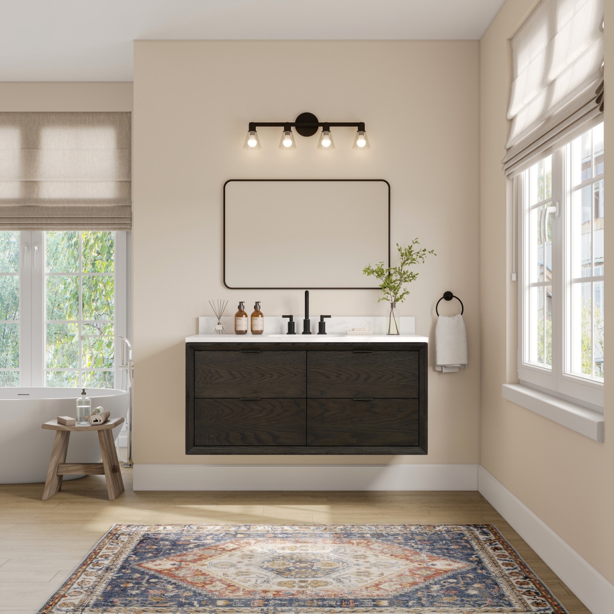 WH2548-BO 48 in. Sink Vanity with Brown Oak Finish & 1 in. Thick White Artificial Stone Top