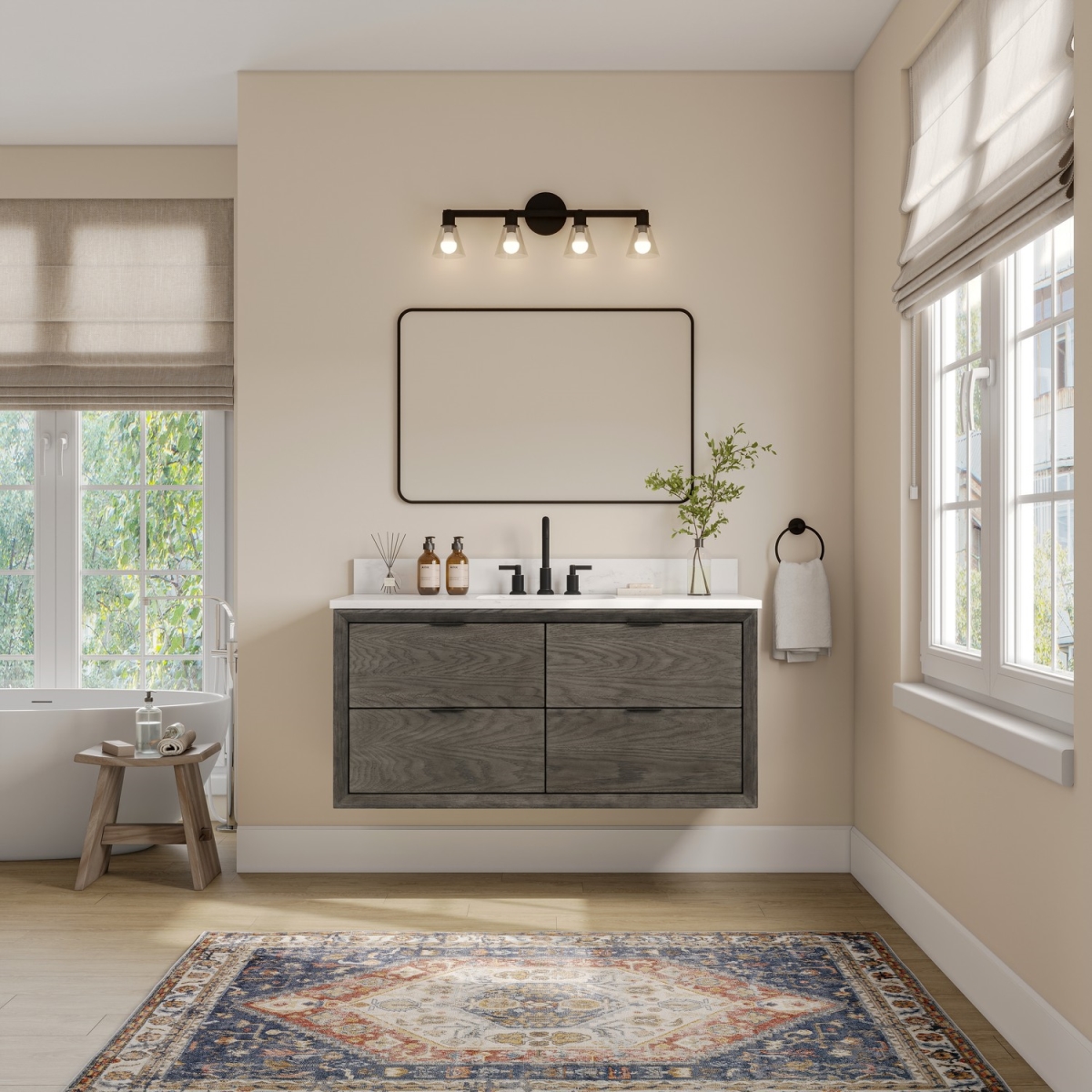 WH2548-GO 48 x 22 in. Sink Vanity with Gray Oak & 1 in. Thick White Artificial Stone Top