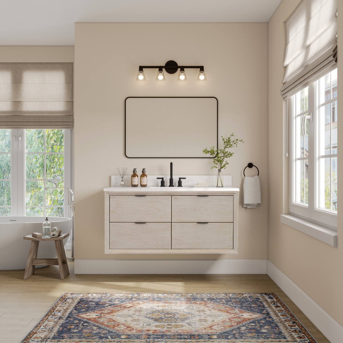 WH2548-WO 48 x 22 in. Sink Vanity with Whitewashed Oak & 1 in. Thick White Artificial Stone Top