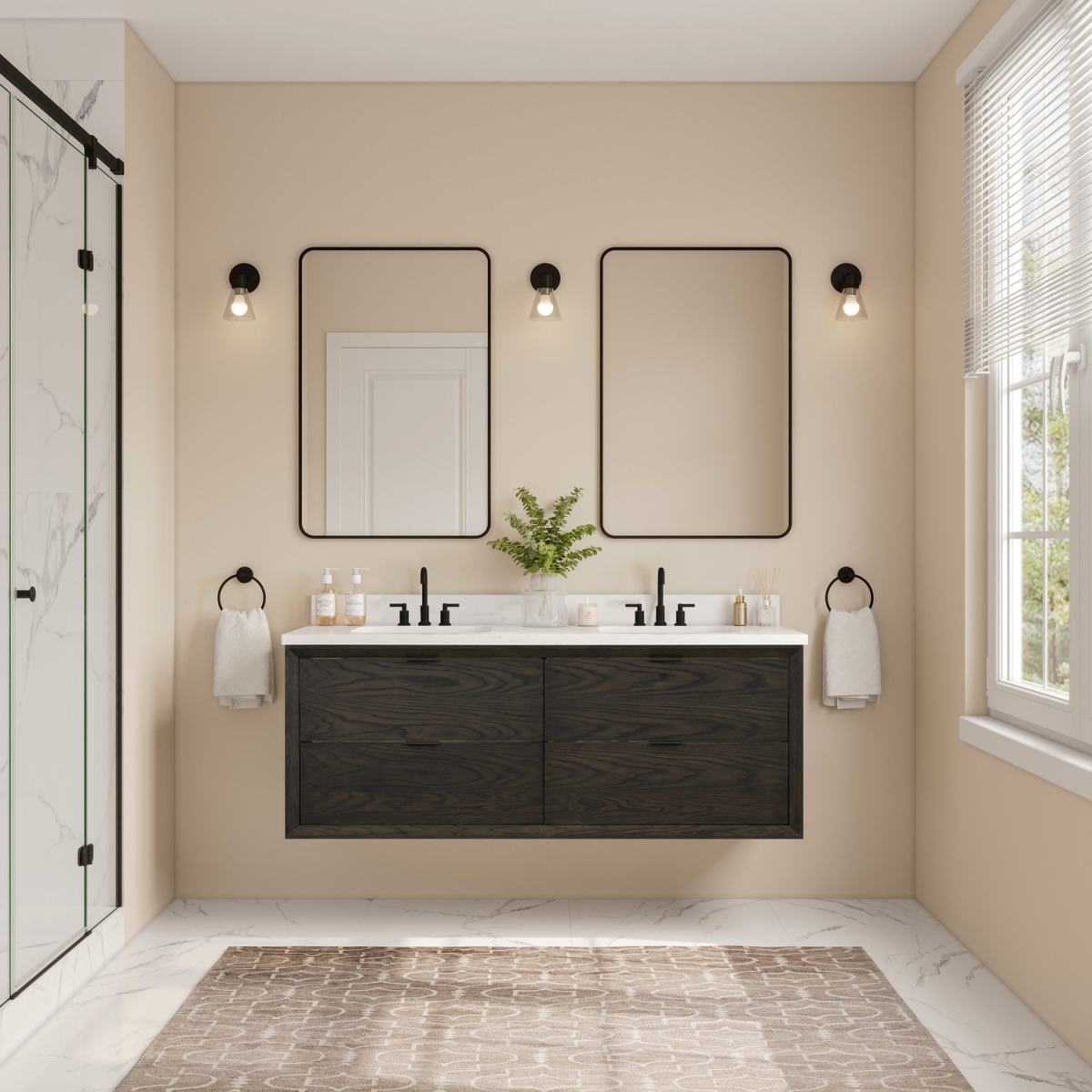 WH2560-BO 60 x 22 in. Sink Vanity with Brown Oak & 1 in. Thick White Artificial Stone Top