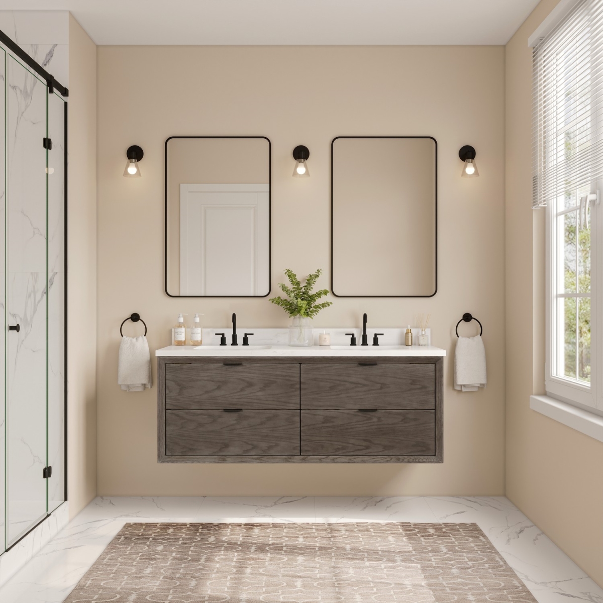 WH2560-GO 60 x 22 in. Sink Vanity with Gray Oak & 1 in. Thick White Artificial Stone Top