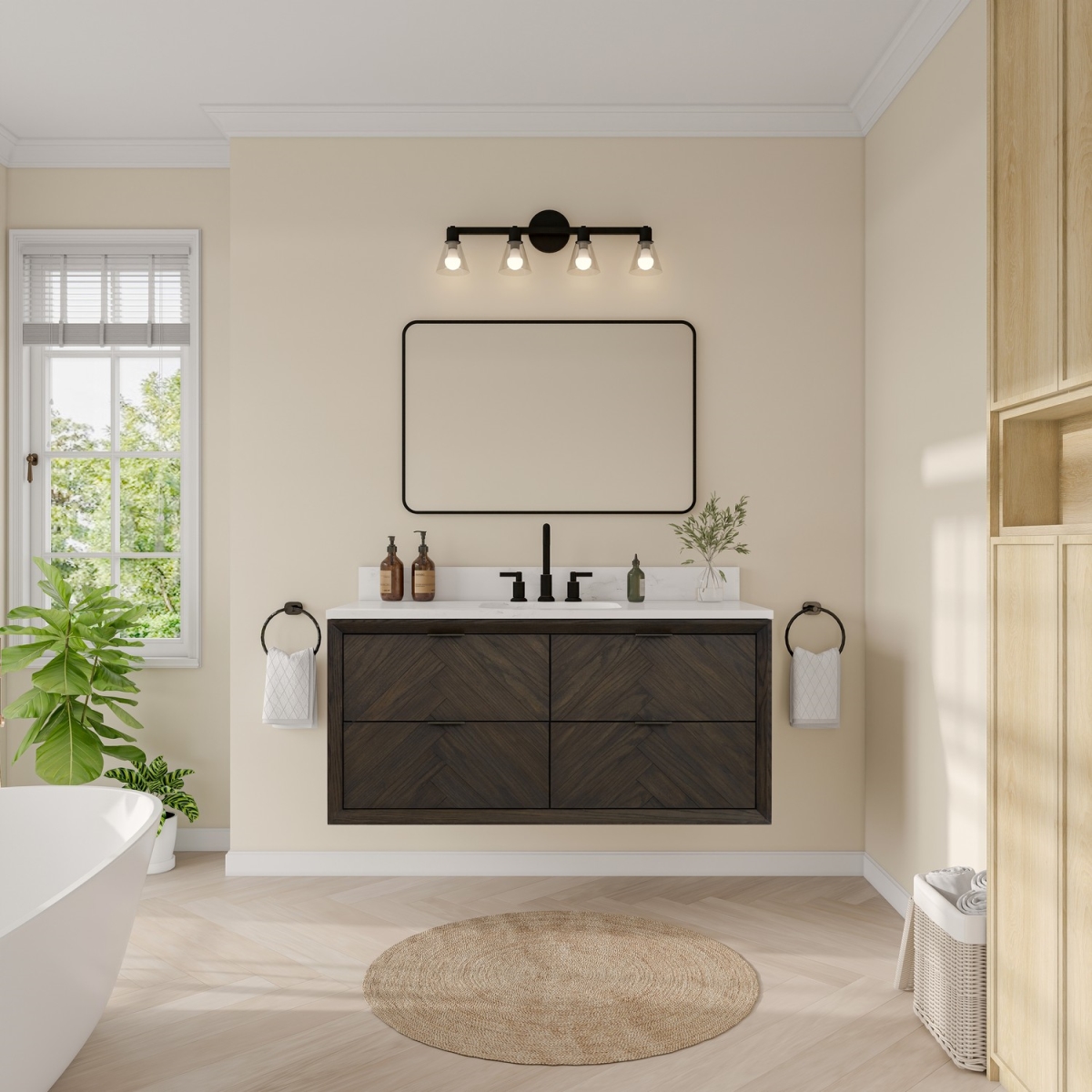 WH2648-BO 48 x 22 in. Sink Vanity with Brown Oak & 1 in. Thick White Artificial Stone Top
