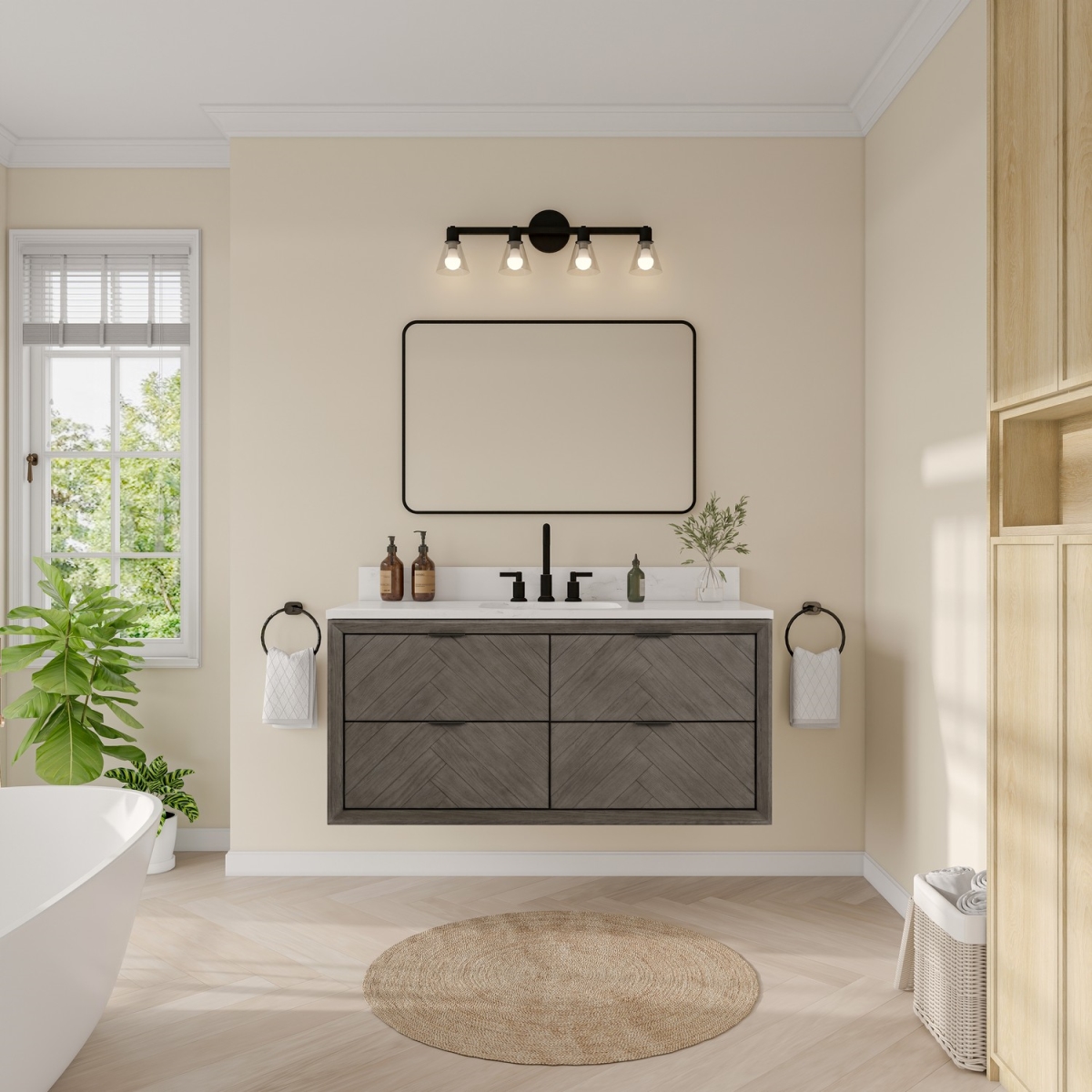 WH2648-GO 48 x 35 in. Sink Vanity with Gray Oak & 1 in. Thick White Artificial Stone Top