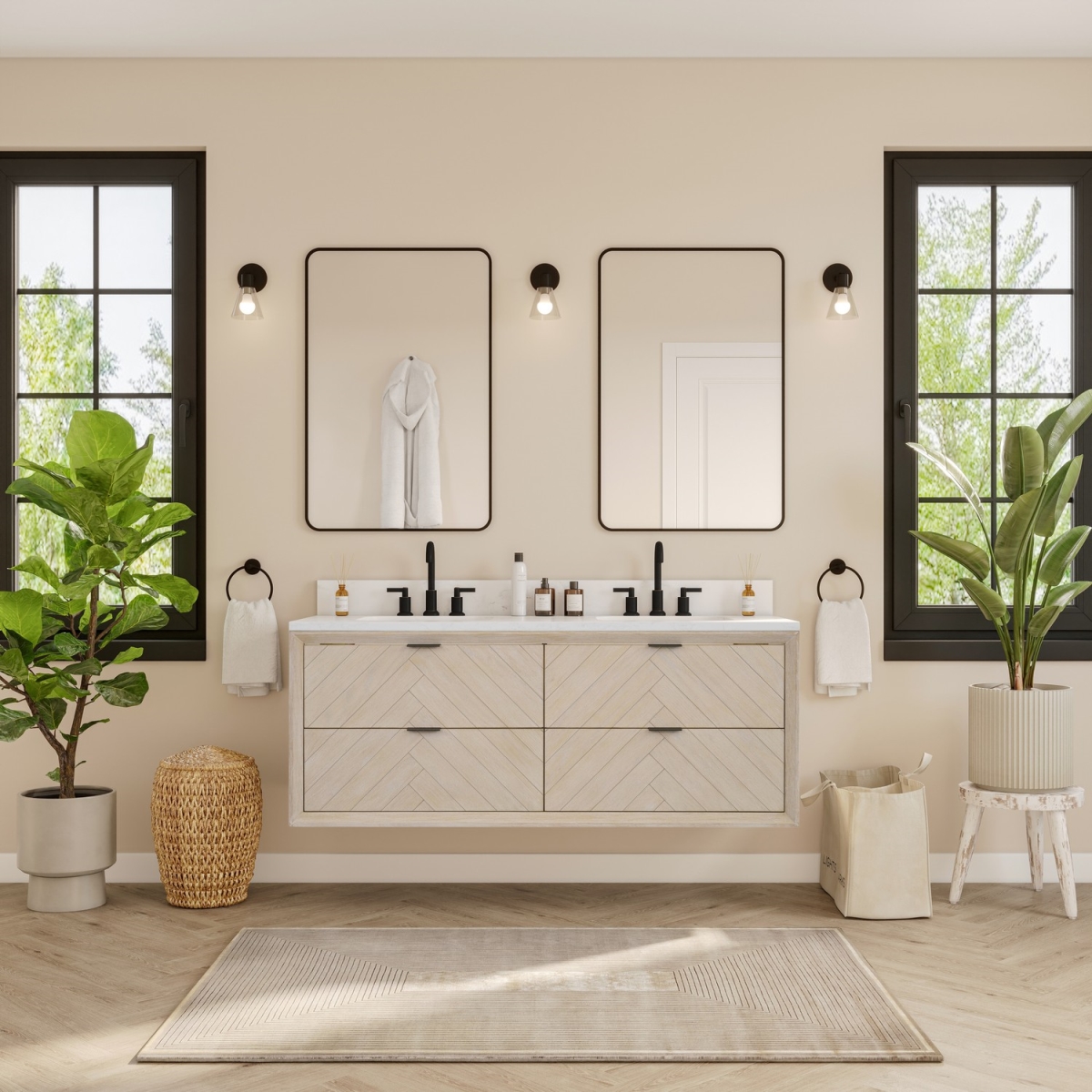 WH2660-WO 60 x 22 in. Sink Vanity with Whitewashed Oak & 1 in. Thick White Artificial Stone Top