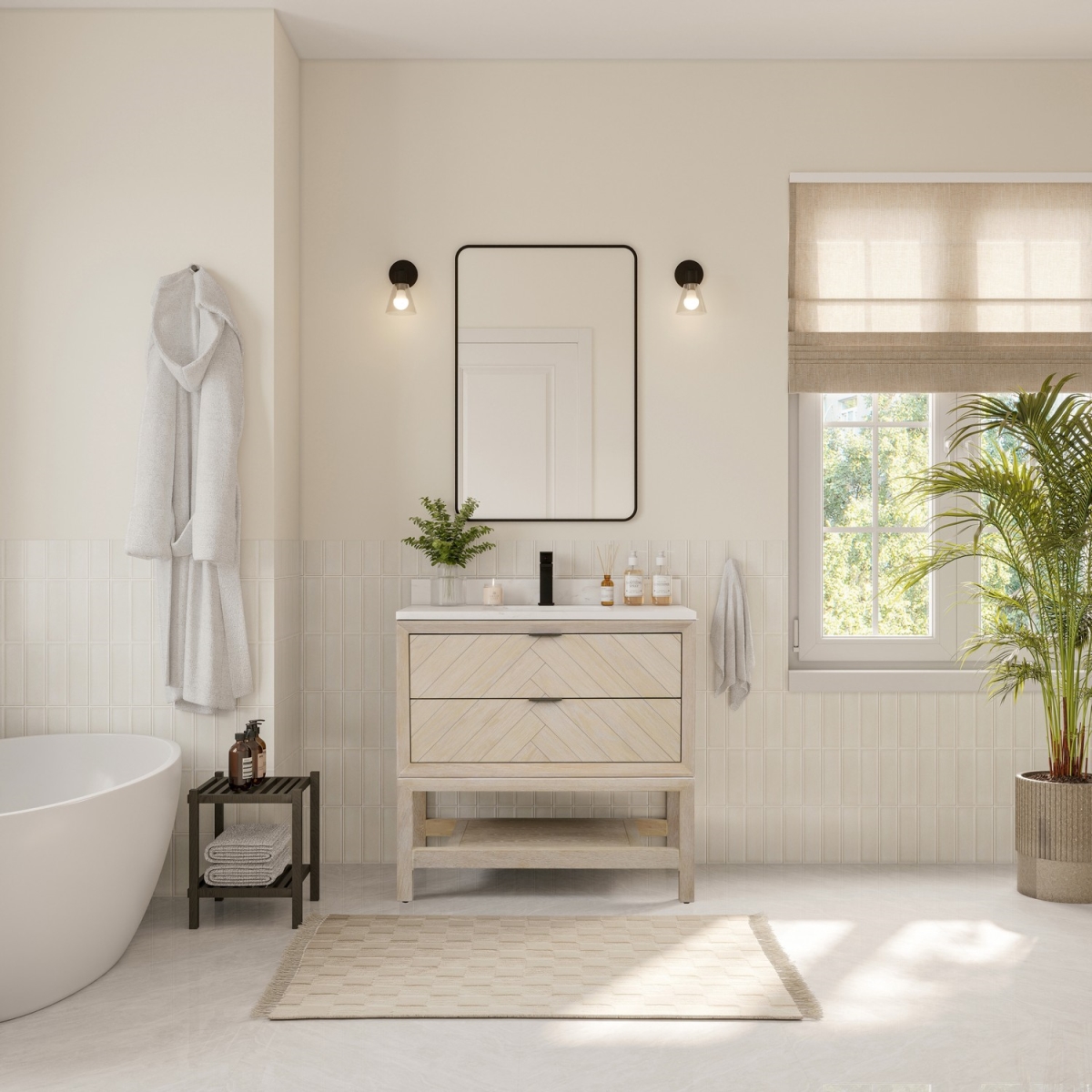 WH2736-WO-KD 36 in. Sink Vanity with Whitewashed Oak & 1 in. Thick White Artificial Stone Top - 2 Drawers