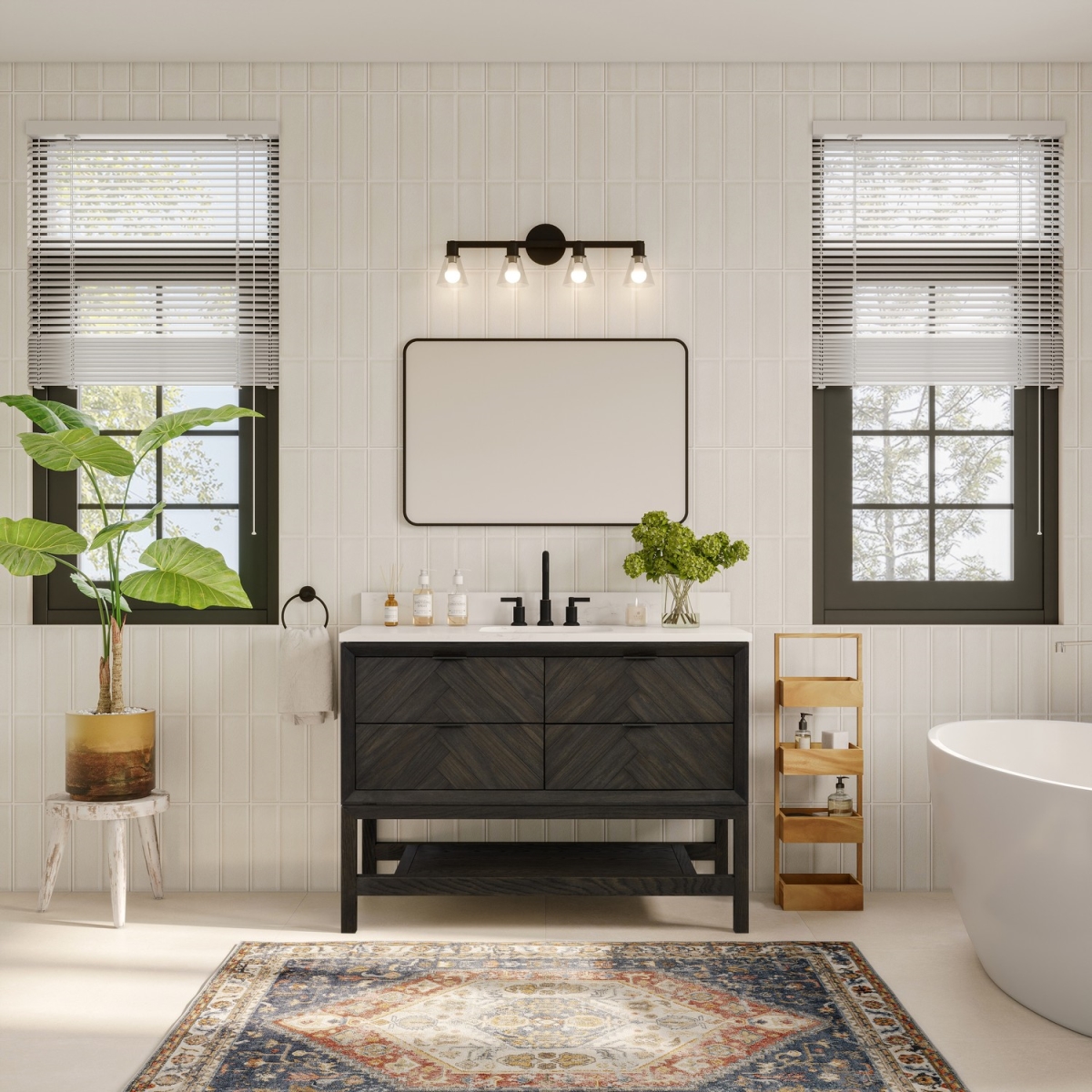 WH2748-BO-KD 48 x 35 in. Sink Vanity with Brown Oak & 1 in. Thick White Artificial Stone Top
