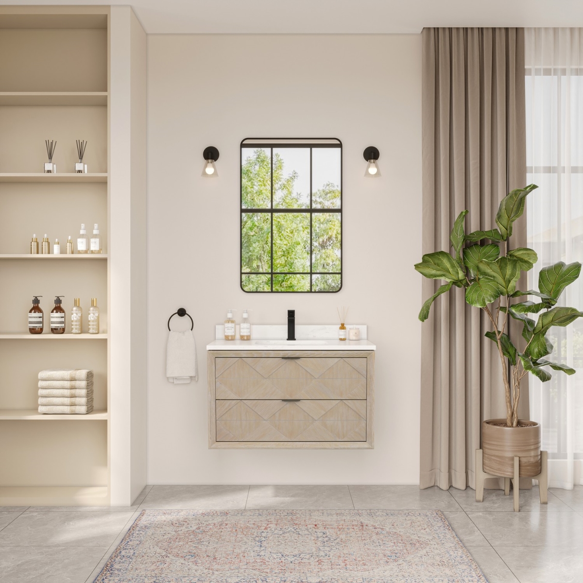 WH2836-WO 36 in. Sink Vanity with Whitewashed Oak & 1 in. Thick White Artificial Stone Top