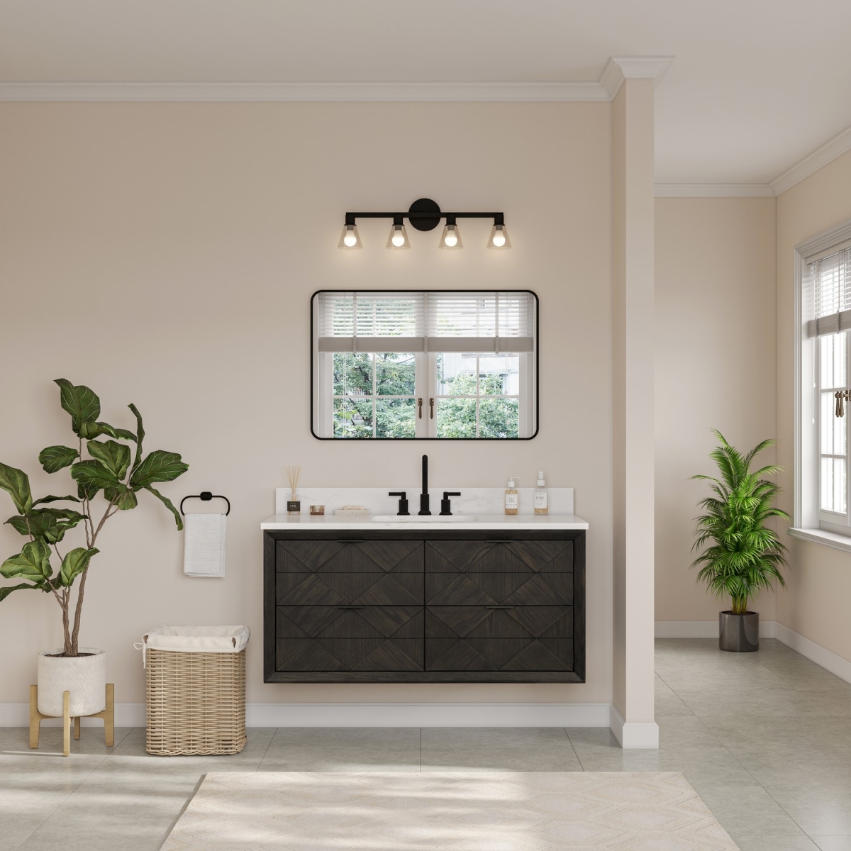 WH2848-BO 48 in. Sink Vanity with Brown Oak & 1 in. Thick White Artificial Stone Top