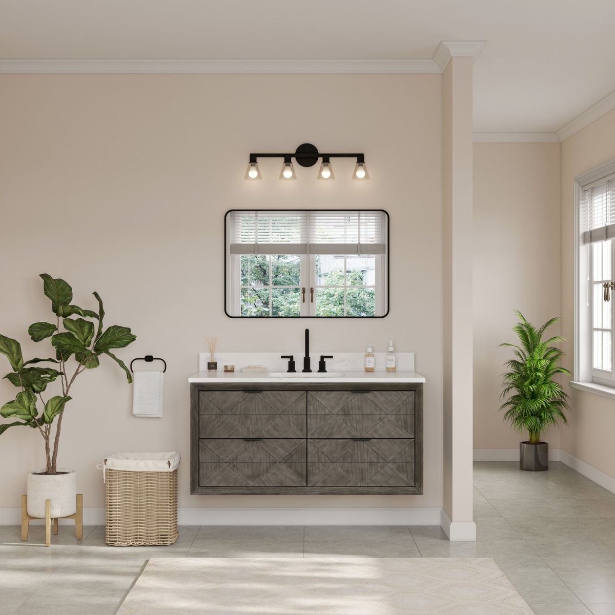 WH2848-GO 48 in. Sink Vanity with Gray Oak & 1 in. Thick White Artificial Stone Top