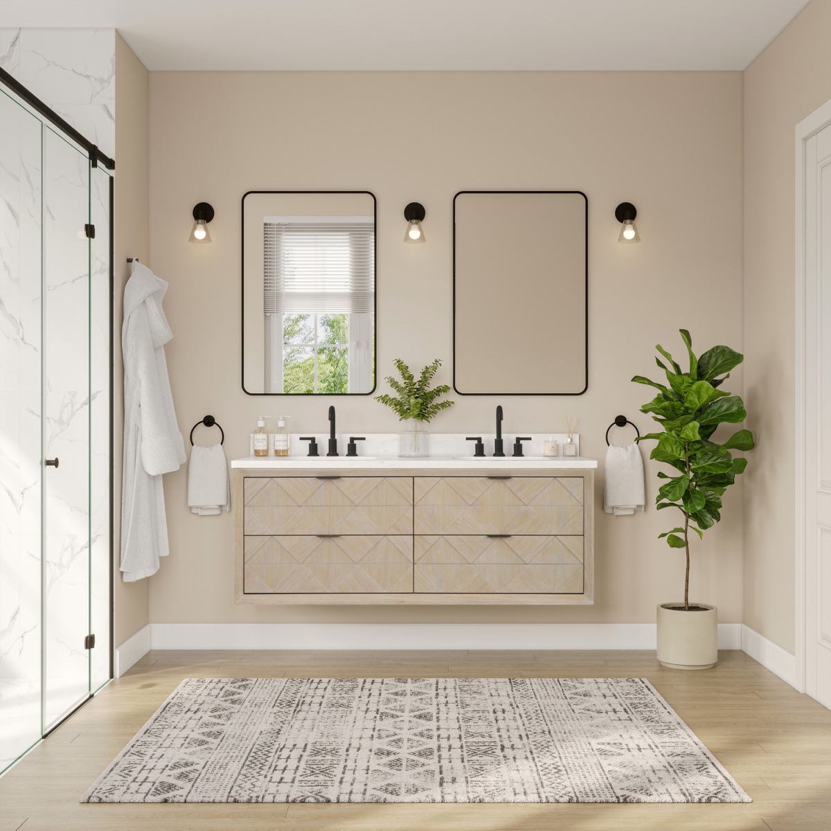 WH2860-WO 60 in. Sink Vanity with Whitewashed Oak & 1 in. Thick White Artificial Stone Top