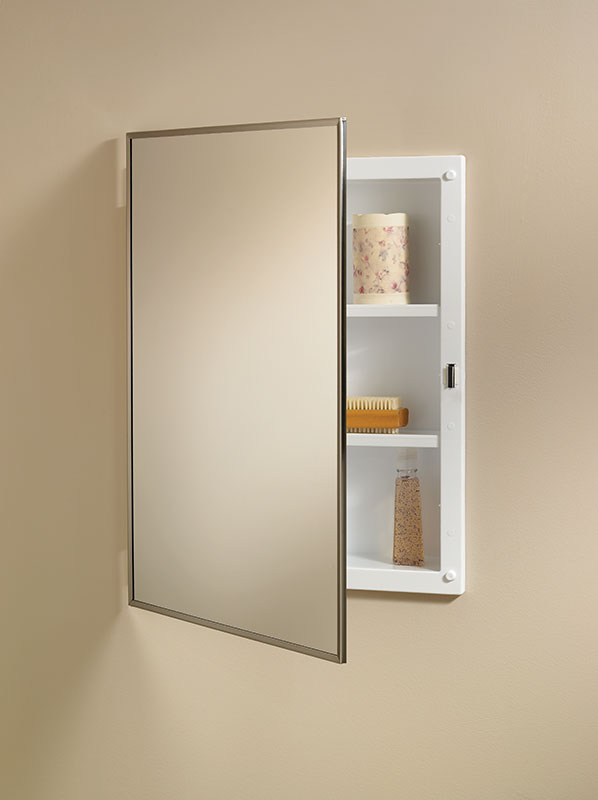 16 x 22 in. 1 Door Basic Styleline Recessed Classic Medicine Cabinet with Polished Stainless Steel Frame, Basic White