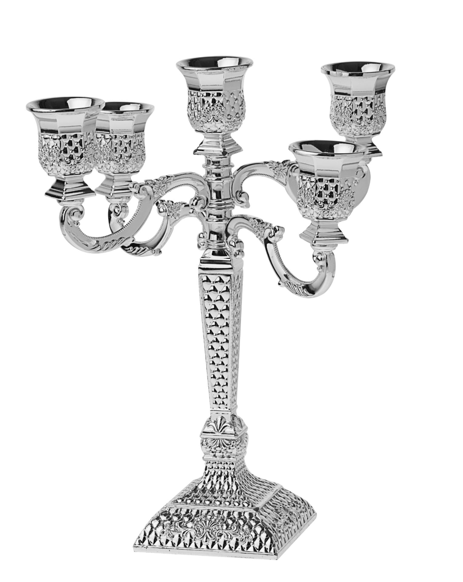 1377 Diamond Design 5 Arms Candelabra - Silver