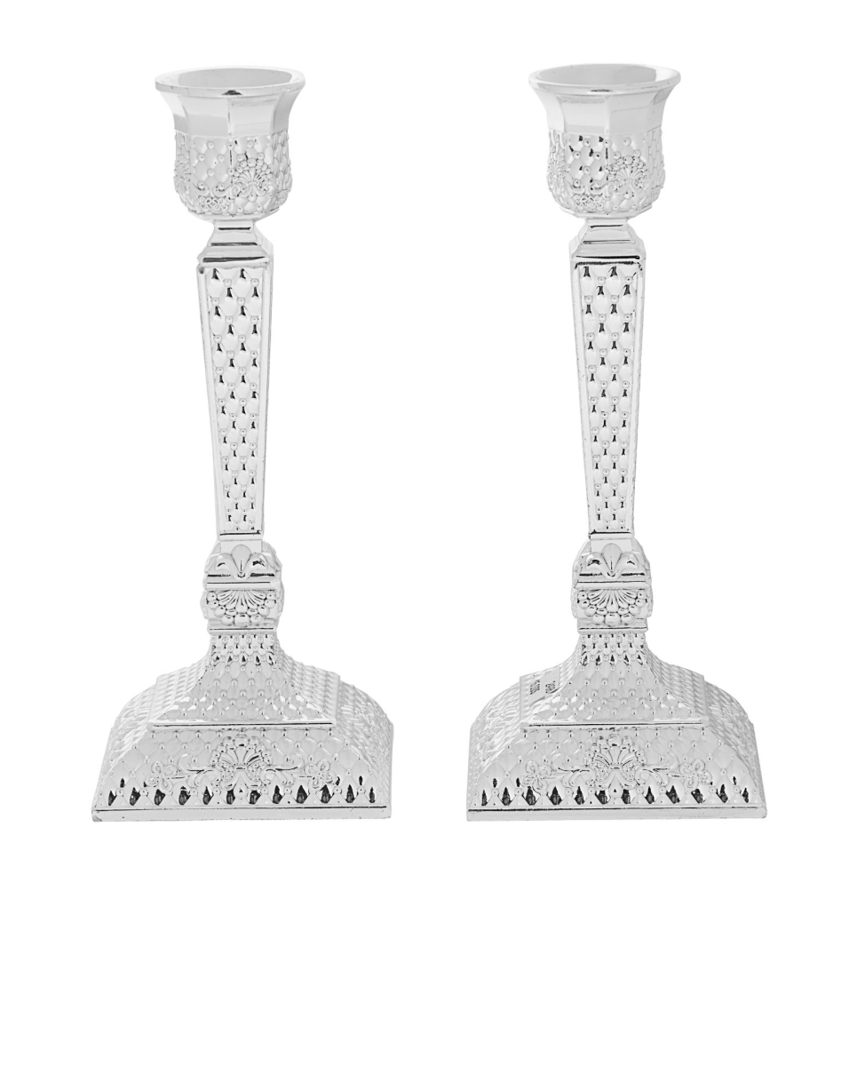 2498 Silver Plated Diamond Design Candle Sticks