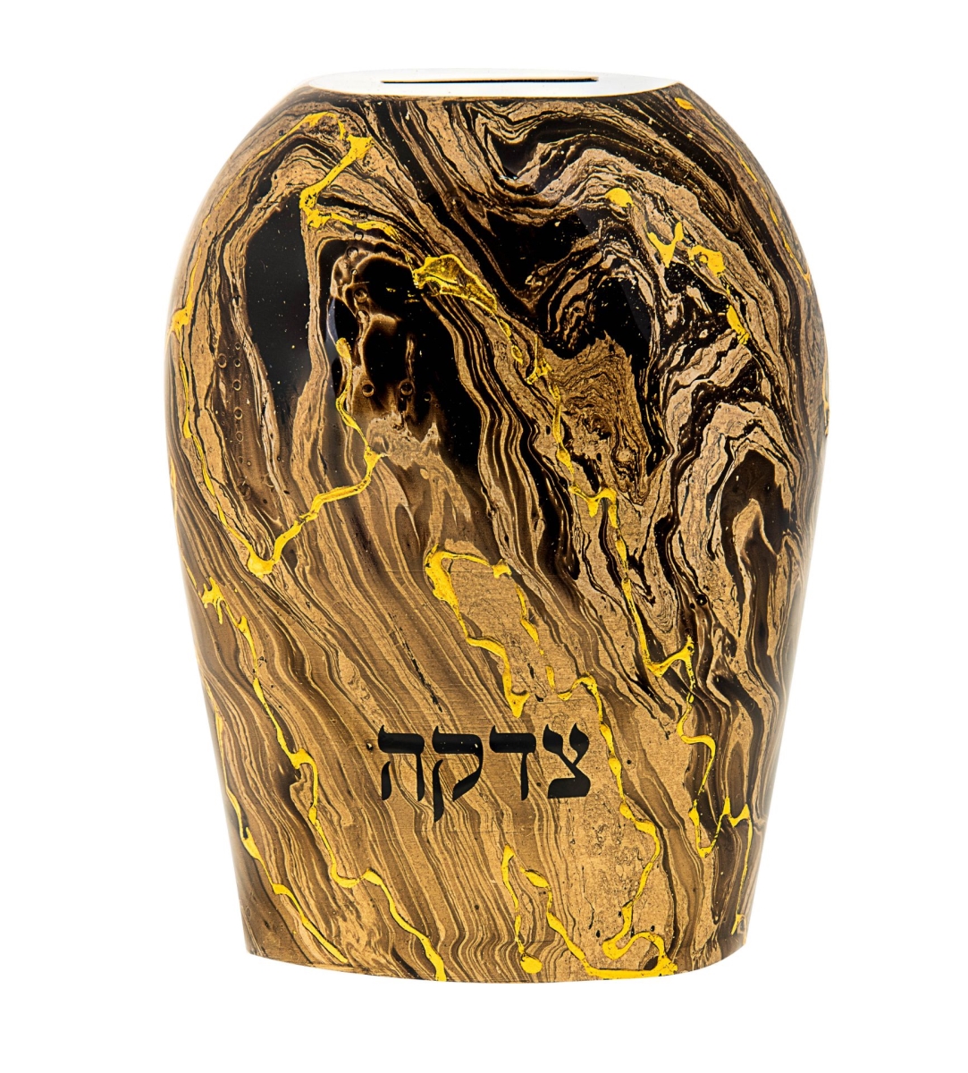 Picture of Legacy Judaica 274-G Metal Gold Abstract Tzedakah Box with Gold Flares