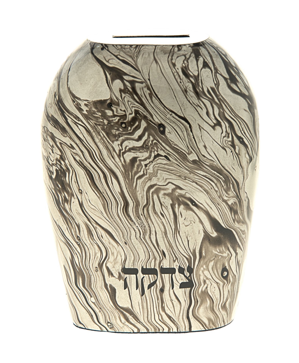 Picture of Legacy Judaica 274-S Metal Silver Abstract Tzedakah Box with Gray & Silver Flares
