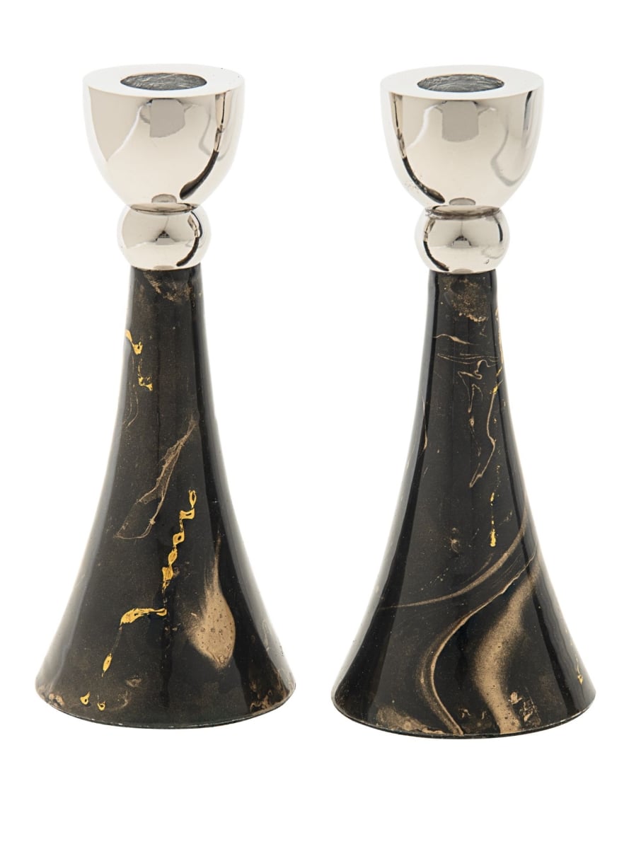 6066-BG Metal Candle Sticks - Brown & Gold