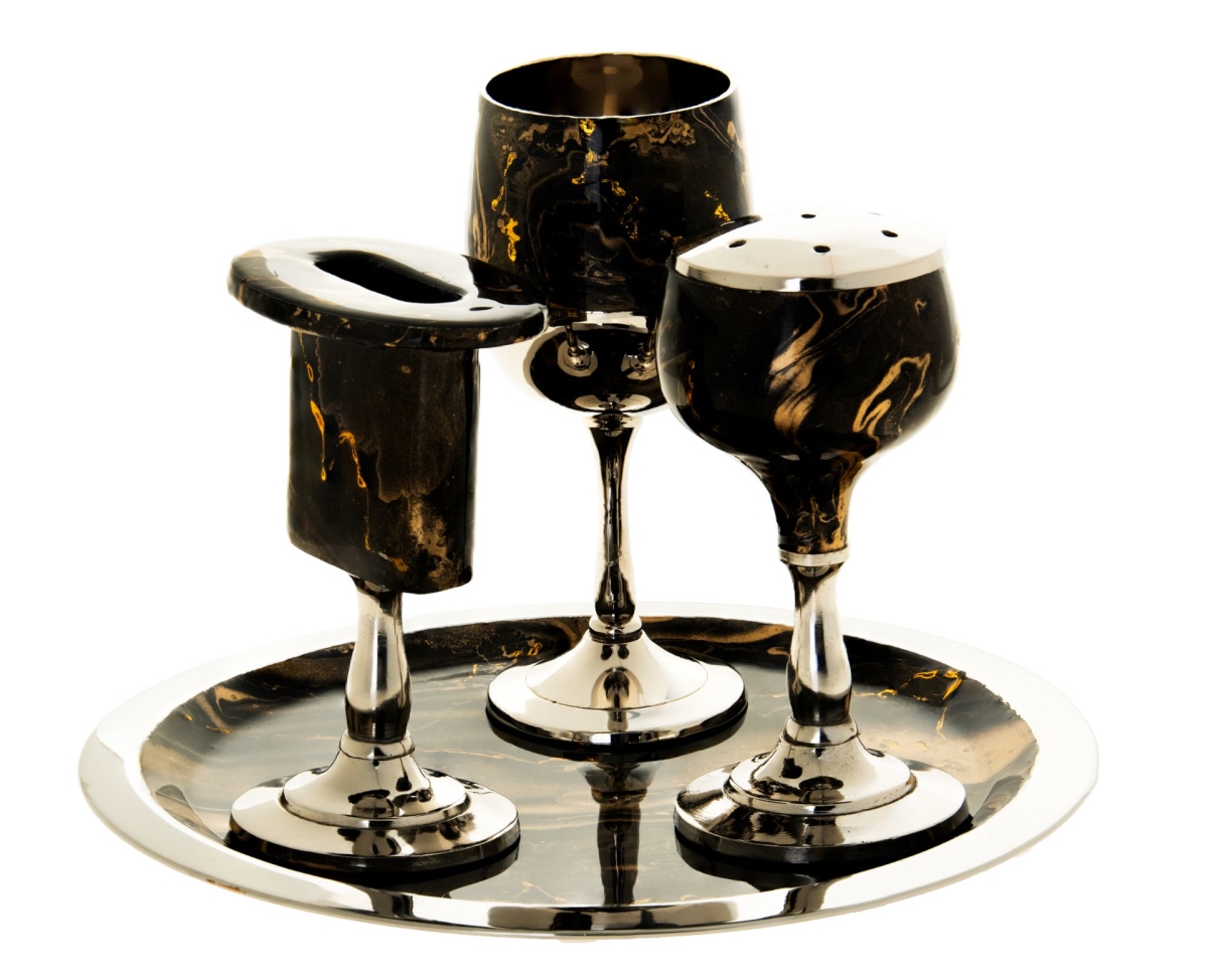 Picture of Legacy Judaica 6320-BG Stainless Steel Havdallah Set - Brown & Gold