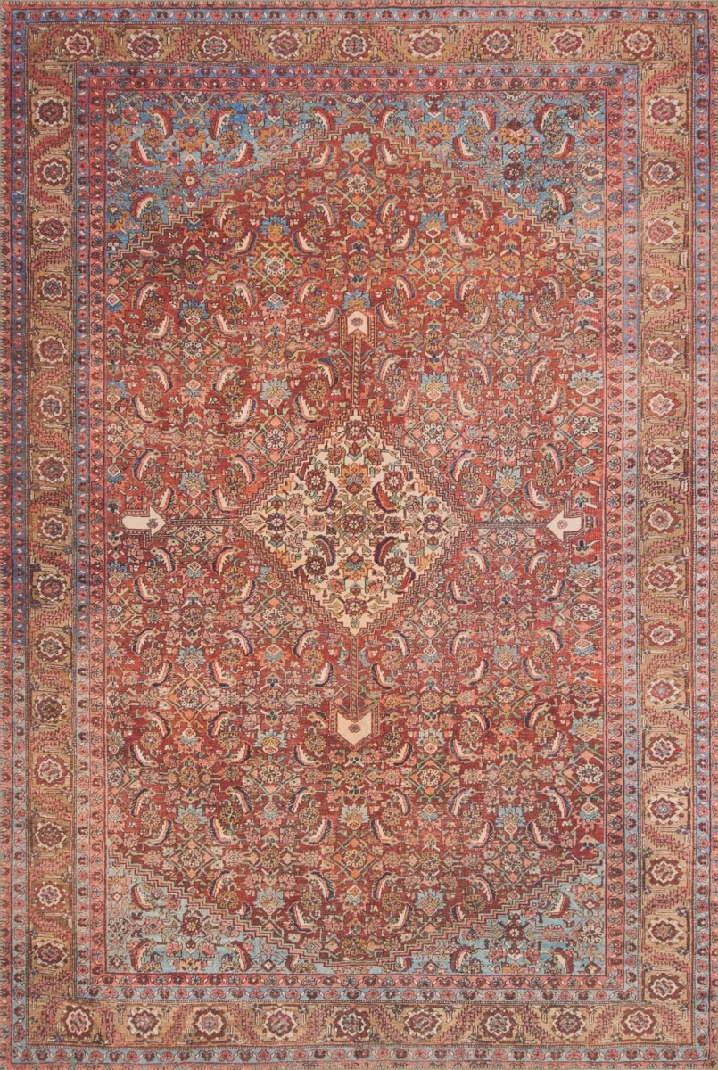 Loren Hand Knotted Rug - Red & Multi - 1.5 ft. Square - Vintage Style