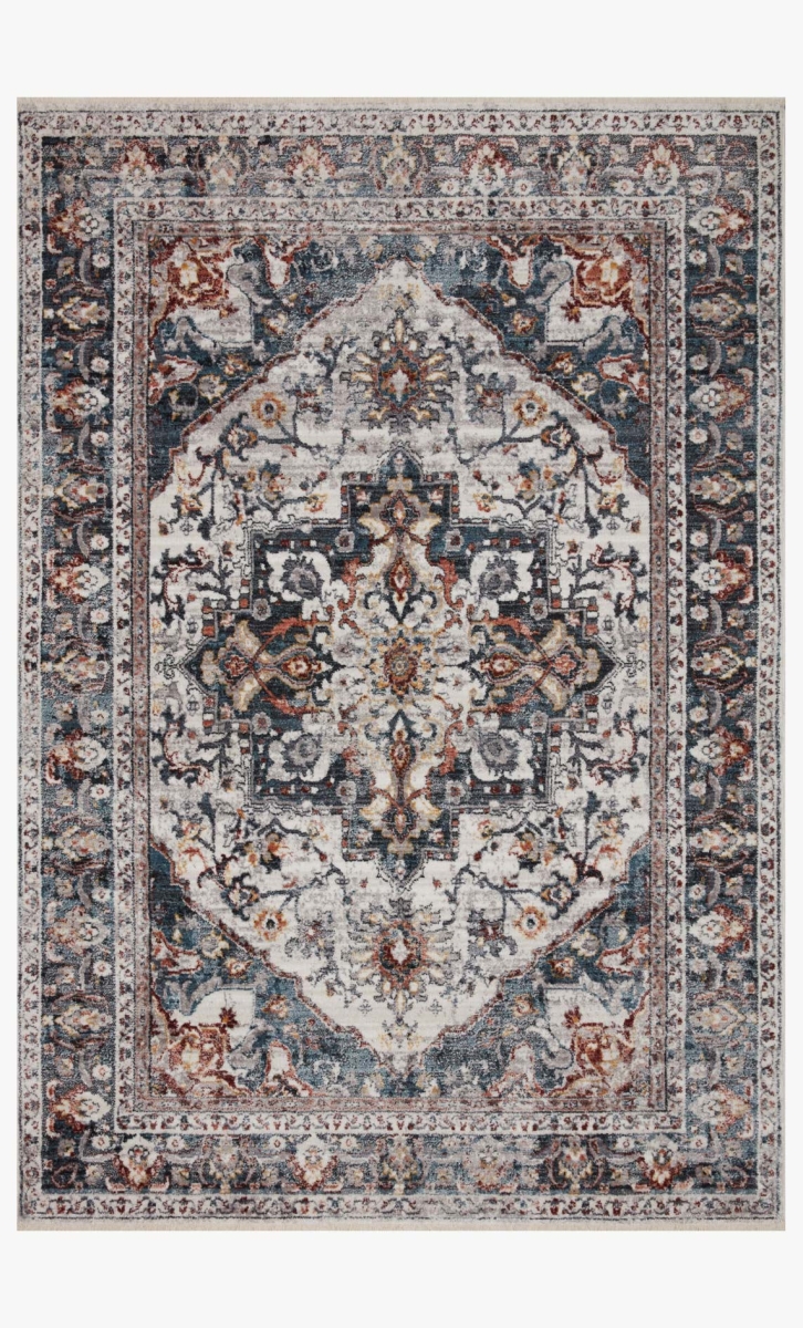 SAMRSAM-09IVDE27A0 2 ft. 7 in. x 10 ft. Samra Ivory & Denim Transitional Power Loomed Rug