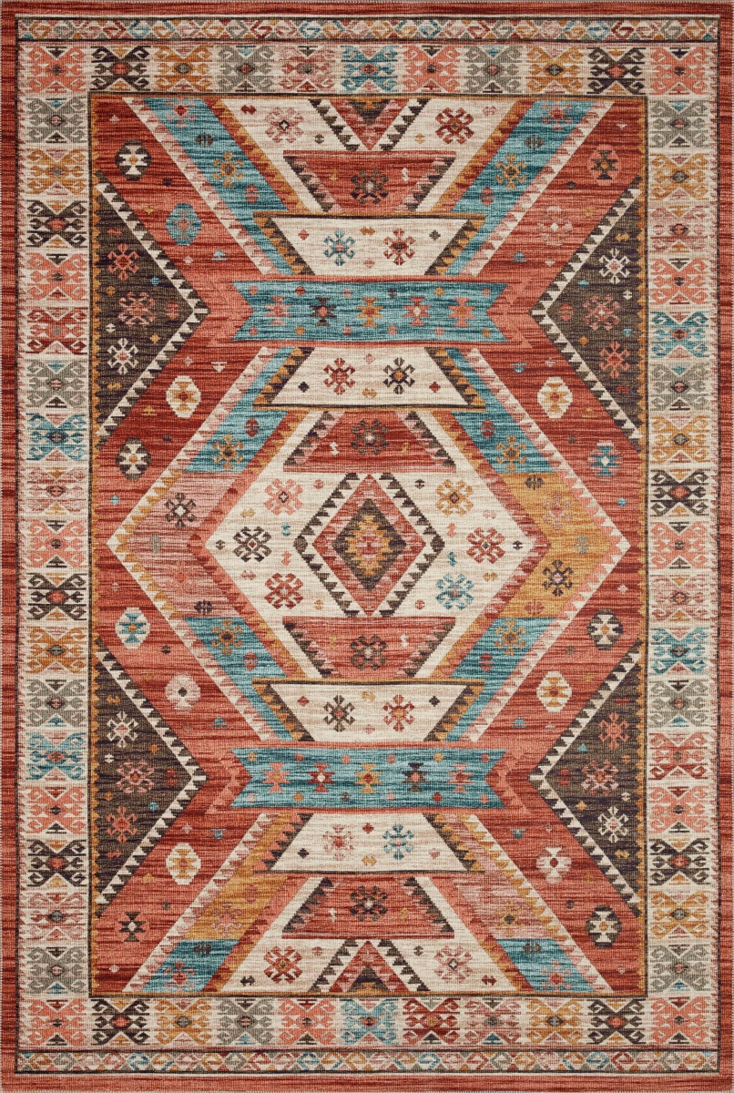 ZIONZIO-05REML7696 7 ft. -6 in. x 9 ft. - 6 in. Zion Collection Traditional Rectangular Area Rug, Red & Multi Color