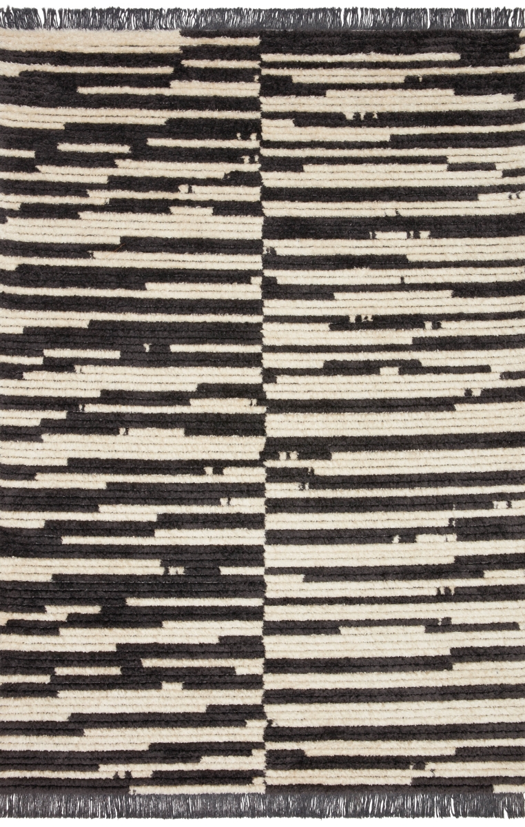 ALICALI-03CRCC6592 6 ft.-5 in. x 9 ft.-2 in. Alice Power Loomed 100 Percent Polyester Contemporary Rectangle Rug, Cream & Charcoal