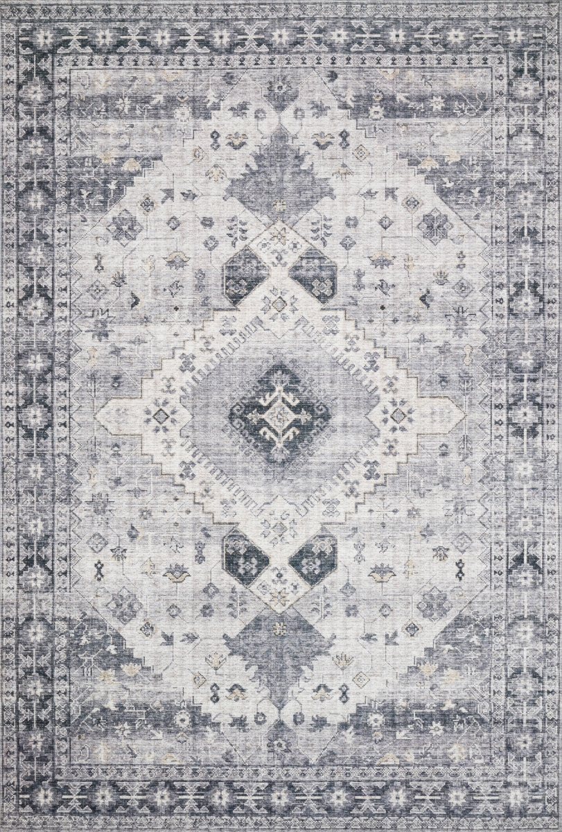 7 ft. x 9 ft Oval. Skye Power Loomed Traditional Rectangle Rug, Silver & Grey