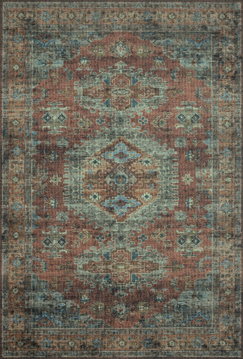 SKYESKY-07TCSC2050 2 x 5 ft. Skye Power Loomed Traditional Rectangle Area Rug, Terracotta & Sky