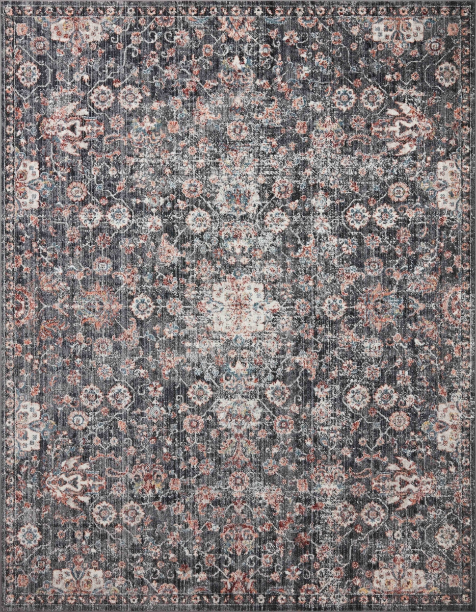 CASNCSN-03CCRU160S 18 x 18 in. Sample Cassandra Power Loomed Traditional Square Area Rug, Charcoal & Rust