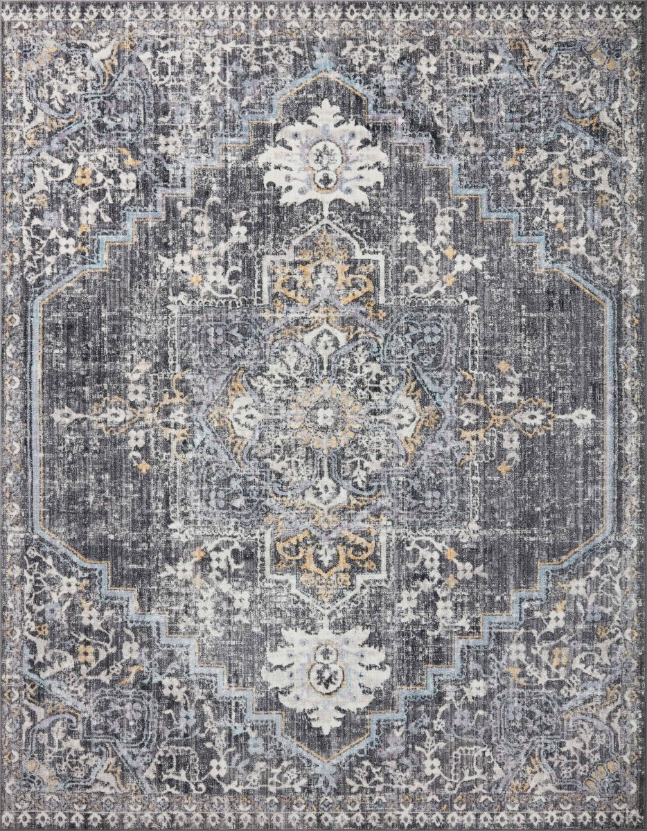 CASNCSN-02CCGO26A0 2 ft. 6 in. x 10 ft. Cassandra Power Loomed Traditional Rectangle Area Rug, Charcoal & Gold