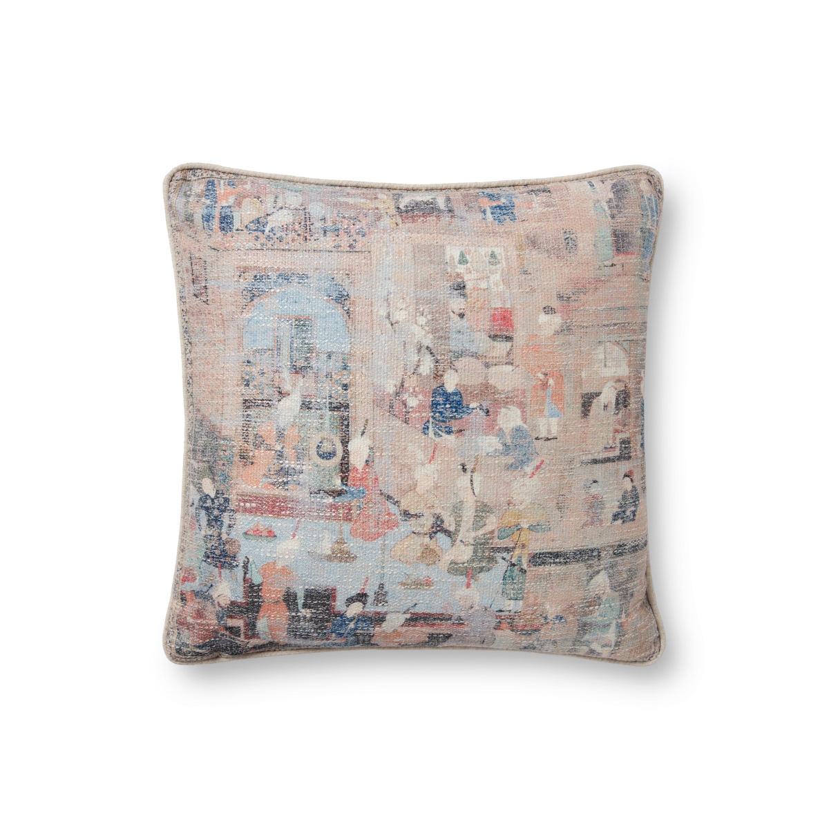 P034PLL0008TAMLPIL1 Transitional Machine Woven Self Welt Pillow, Taupe & Multi Color - 18 x 18 in.