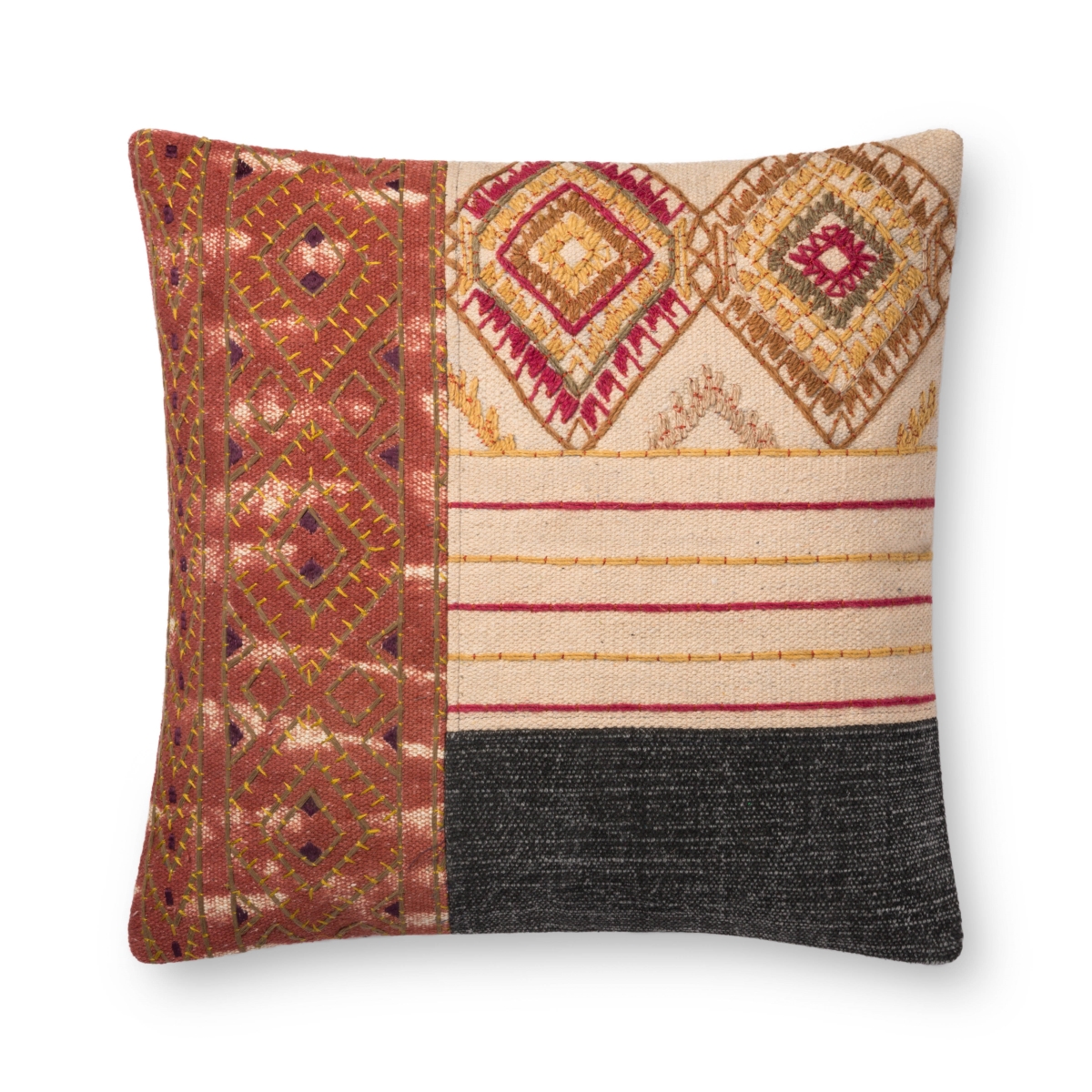 Loloi DSETP0679RUGYPIL3 22 x 22 in. Pillows Cover with Down, Rust & Grey