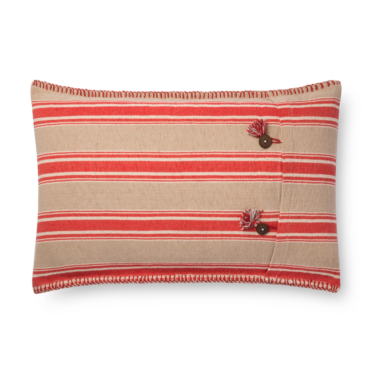 Loloi DSETP0718RENAPI15 16 x 26 in. Pillows Cover with Down, Red & Natural